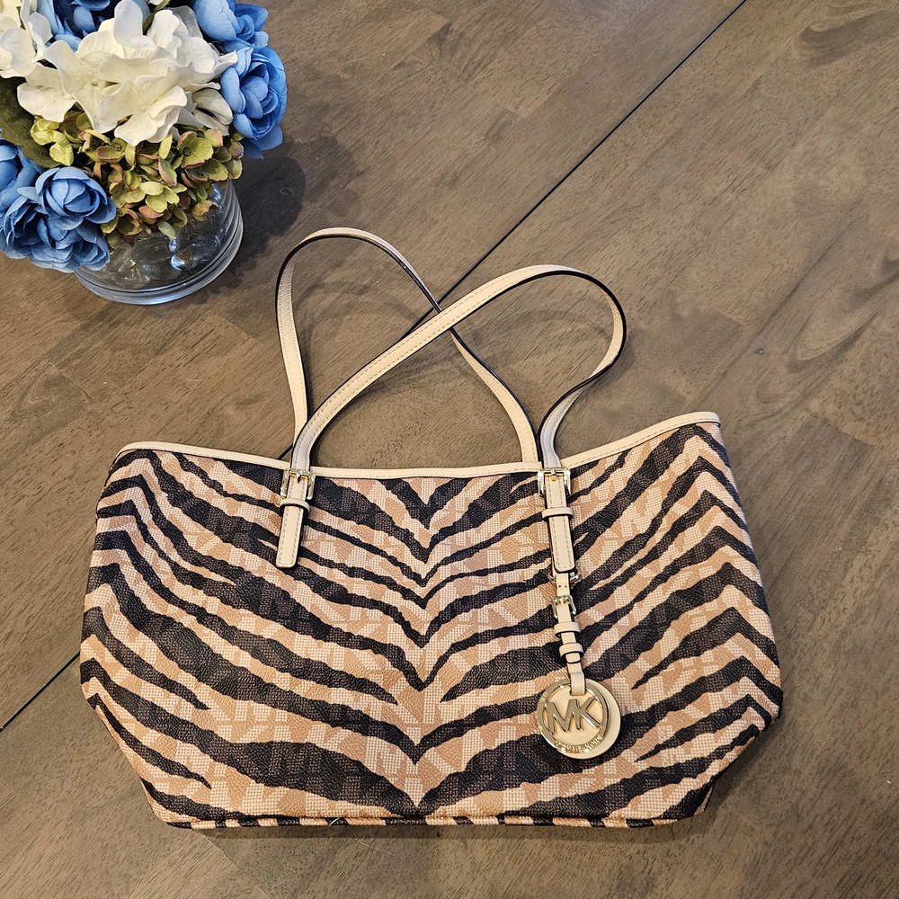 Michael Kors Zebra Print Tote Bag - Brown and Cream